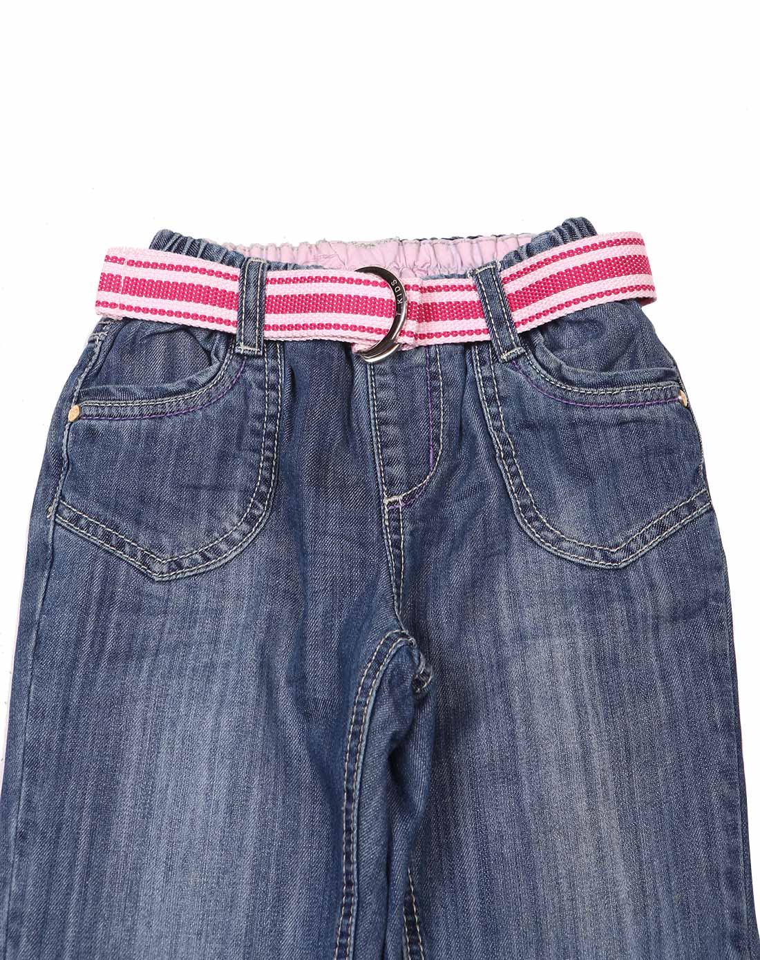 女童蓝色贴袋洗衣水牛仔裤