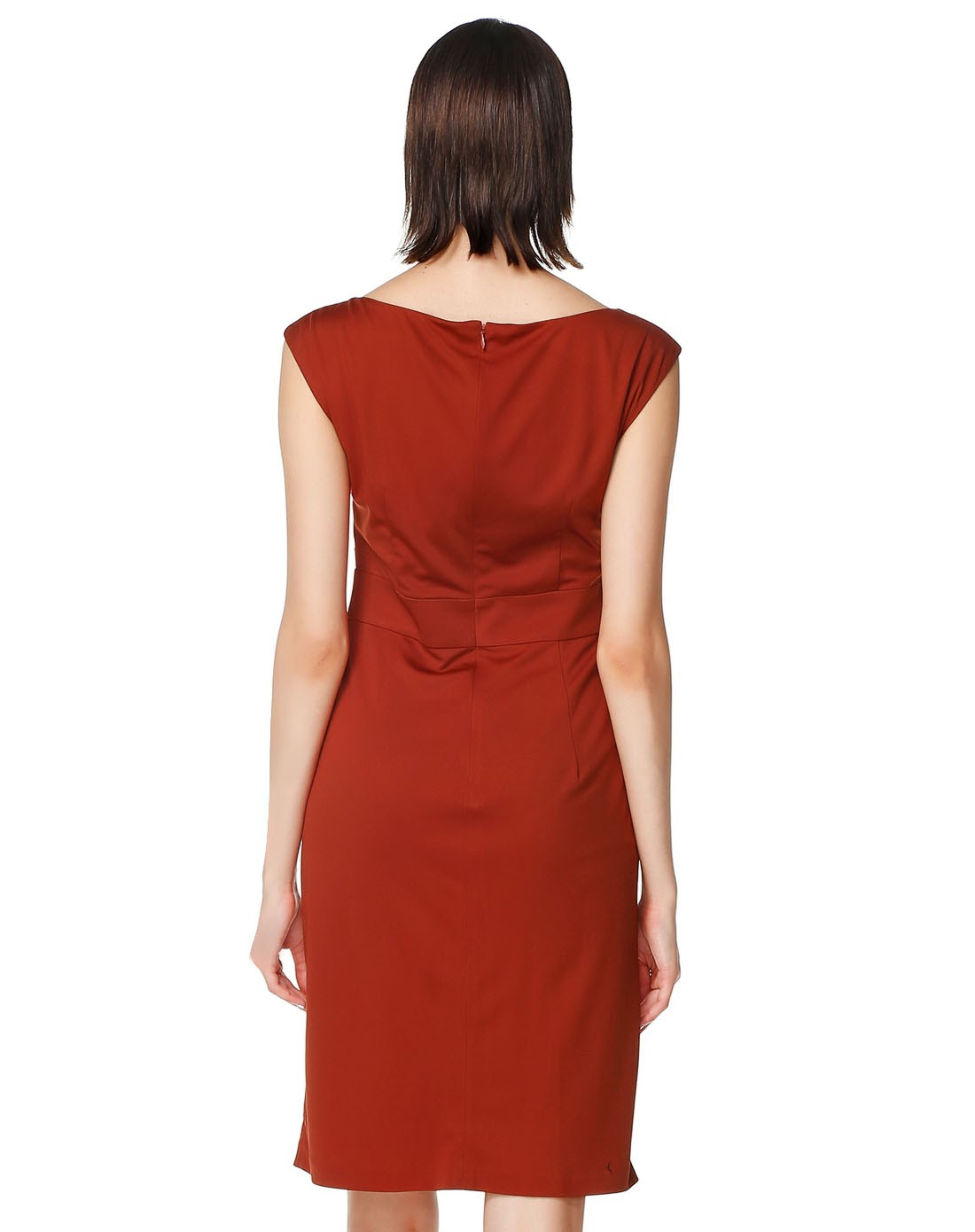 【2015年新品】深橘红色时尚优雅无袖连衣裙