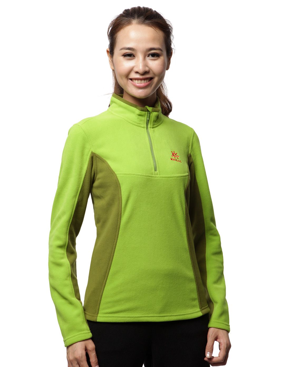 手感舒适柔软 女款艾绿色套头薄抓绒衣 轻便保暖