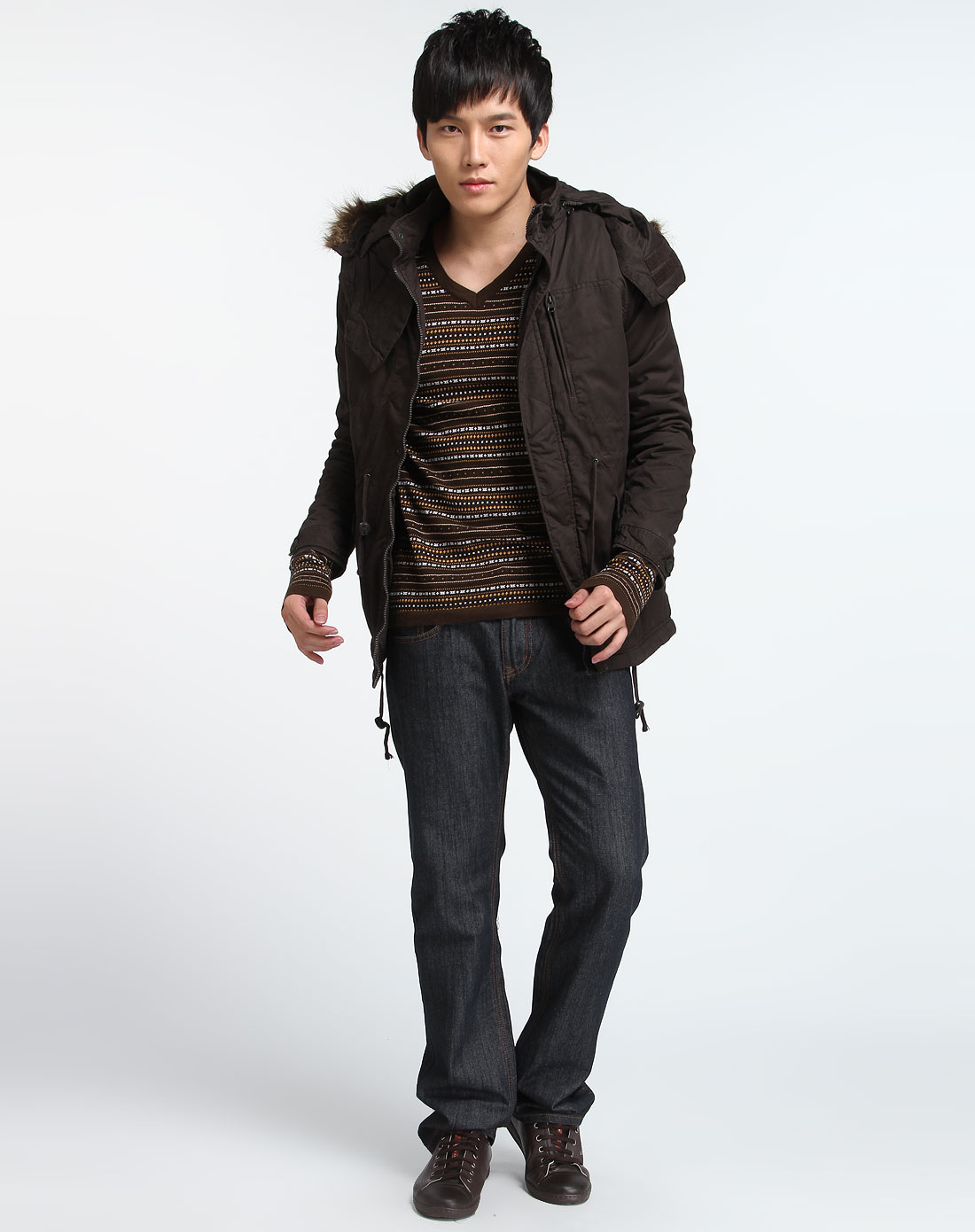 生活几何samuel&kevin男女装混合专场-男款深暗灰色连帽休闲长袖棉