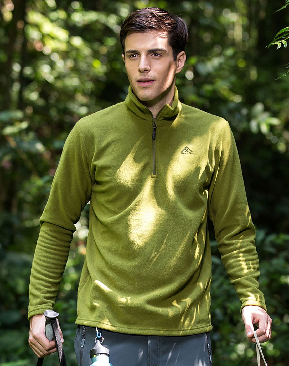 聚热保暖套头 男款枯草绿抓绒衣 防风抗静电