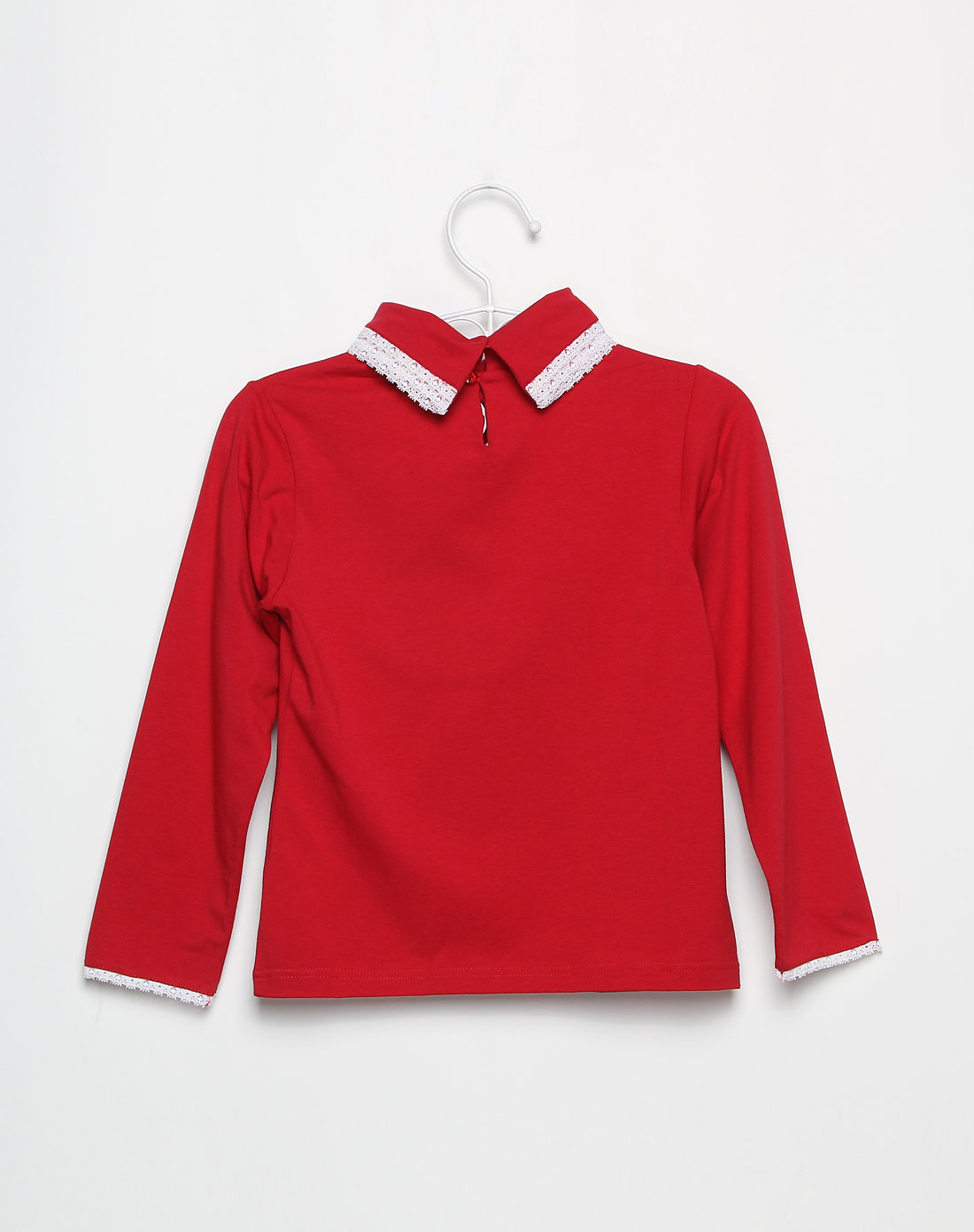女童红色绣图高领长袖t恤