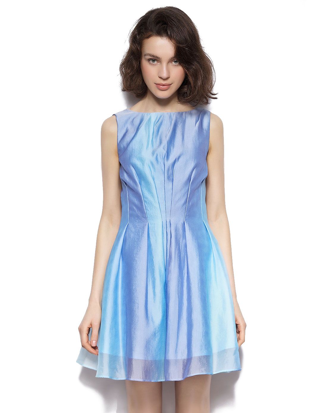 海洋蓝色修身靓丽无袖连衣裙