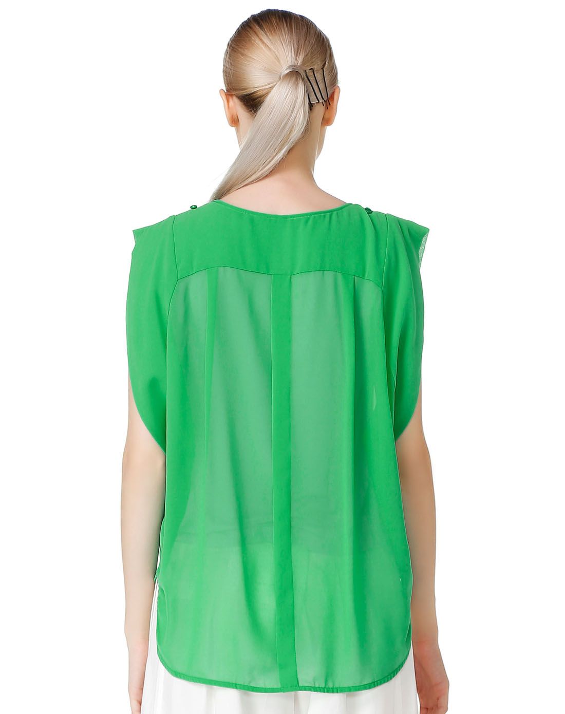 碧绿色优雅时尚外层雪纺上衣