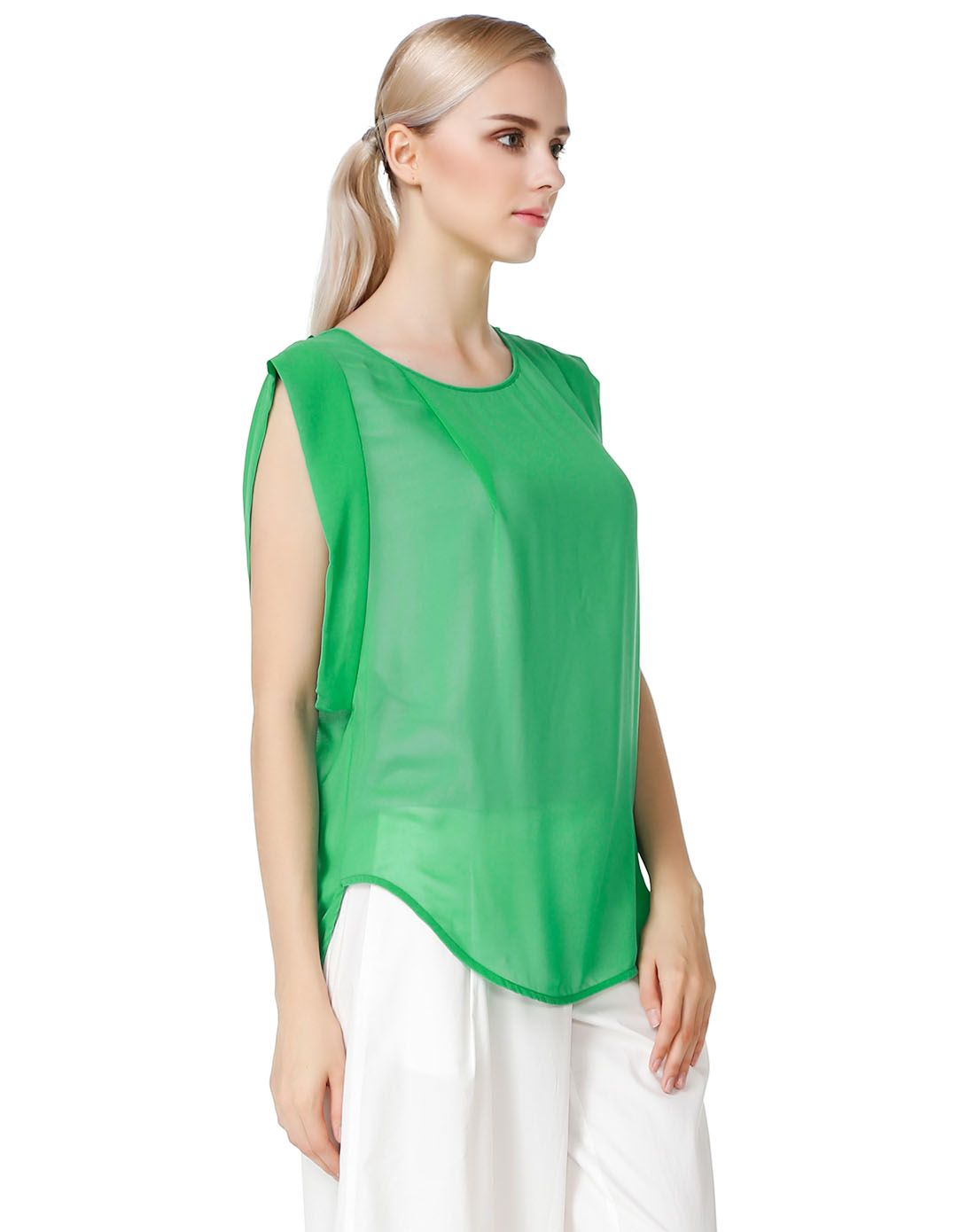 碧绿色优雅时尚外层雪纺上衣