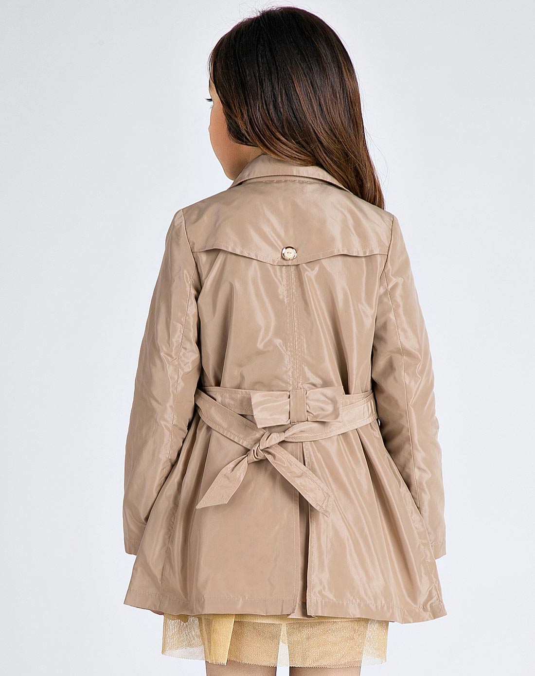 女童杏色英伦风塔夫绸风衣