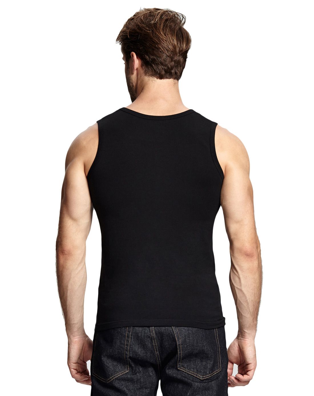 黑色棉氨纶宽肩男背心