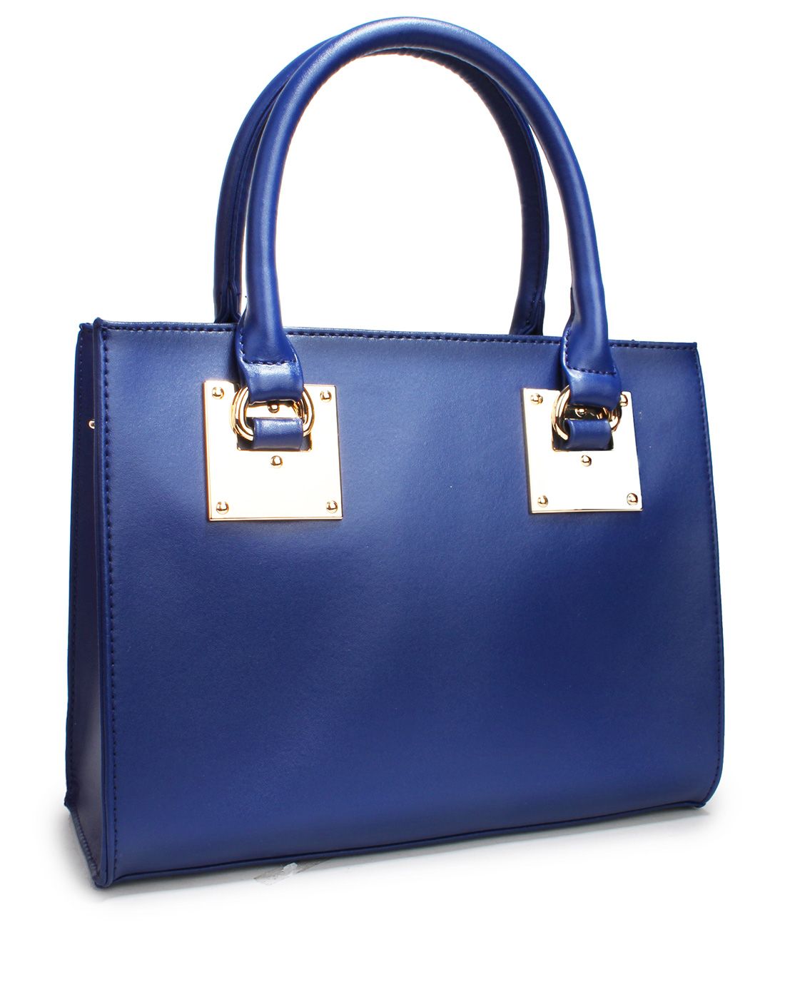 牛剖层革宝蓝色金属笑脸手提包