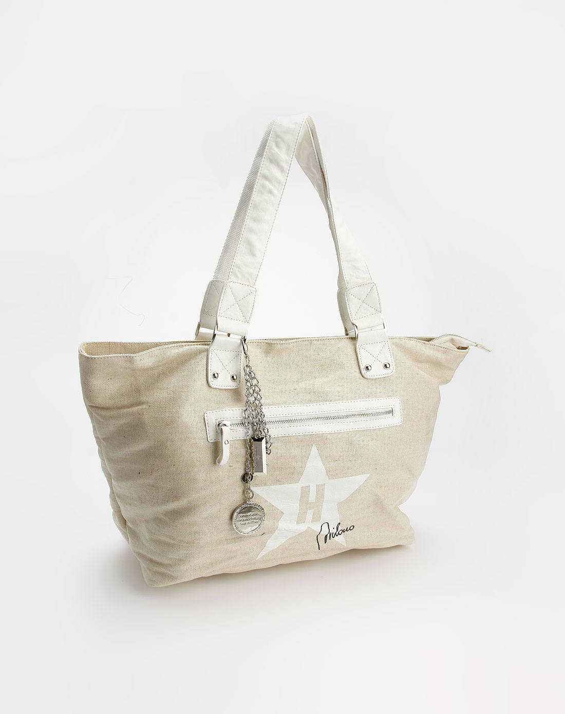 holly wood 女款浅杏/白色休闲星星印花单肩包