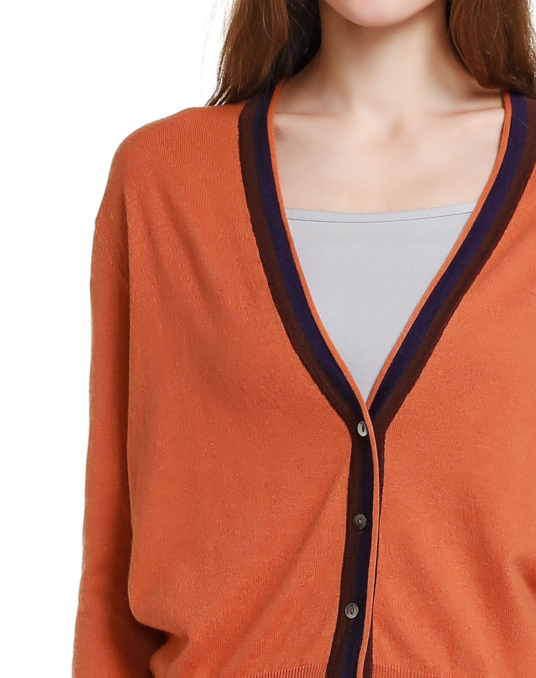 暗桔色斯文舒适开襟针织衫