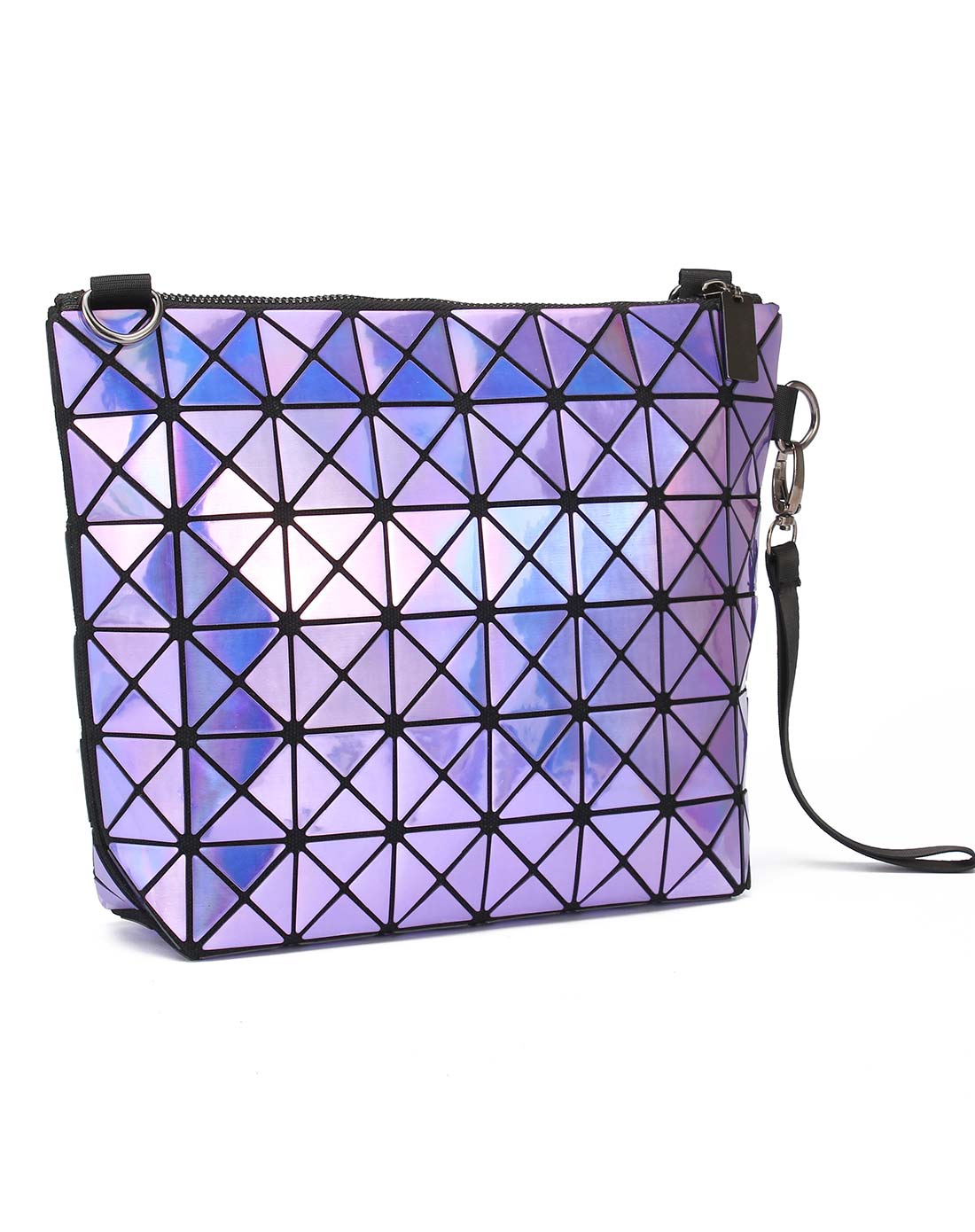 新款亮片镭射金属感几何菱格折叠包格子包