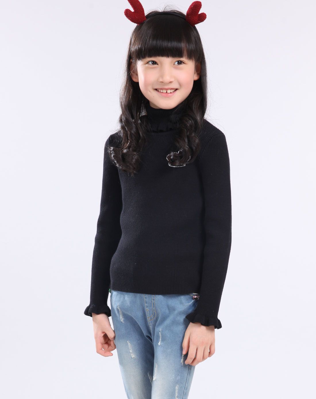 开学必备小外套专场笛莎 女童黑色毛衣141612270_唯品会