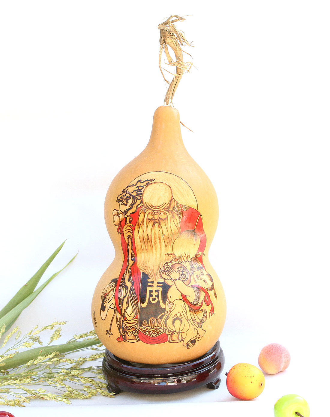 泰国烫画葫芦童子送福南极仙翁摆件(带底座)