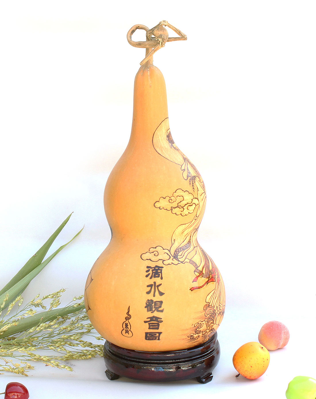 泰国烫画葫芦滴水观音保平安摆件(带底座)