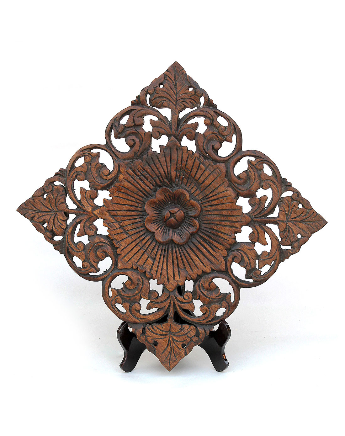 泰国芒果木正方形镂空雕刻摆件02