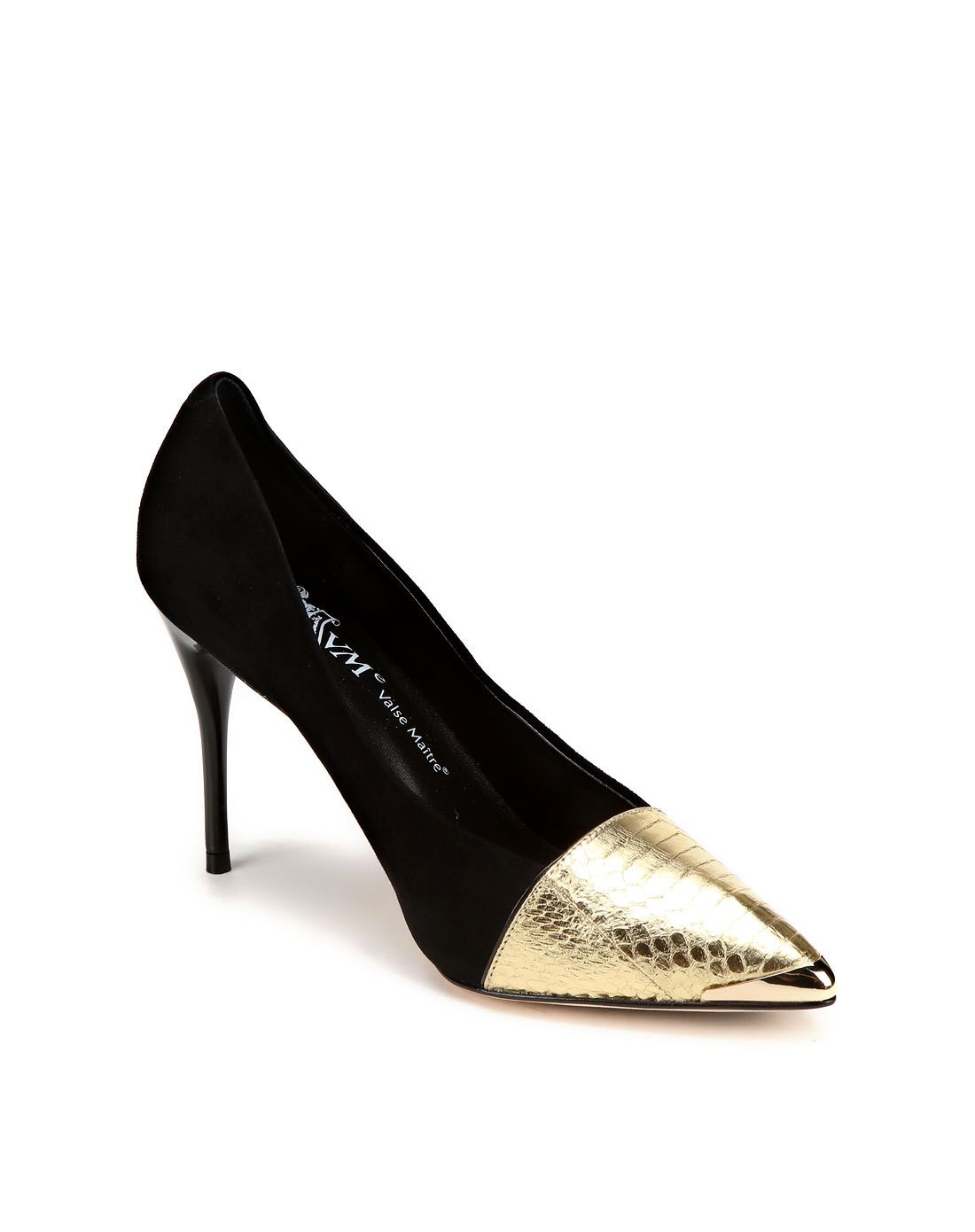 金/黑色蛇纹尖头时尚魅力高跟鞋