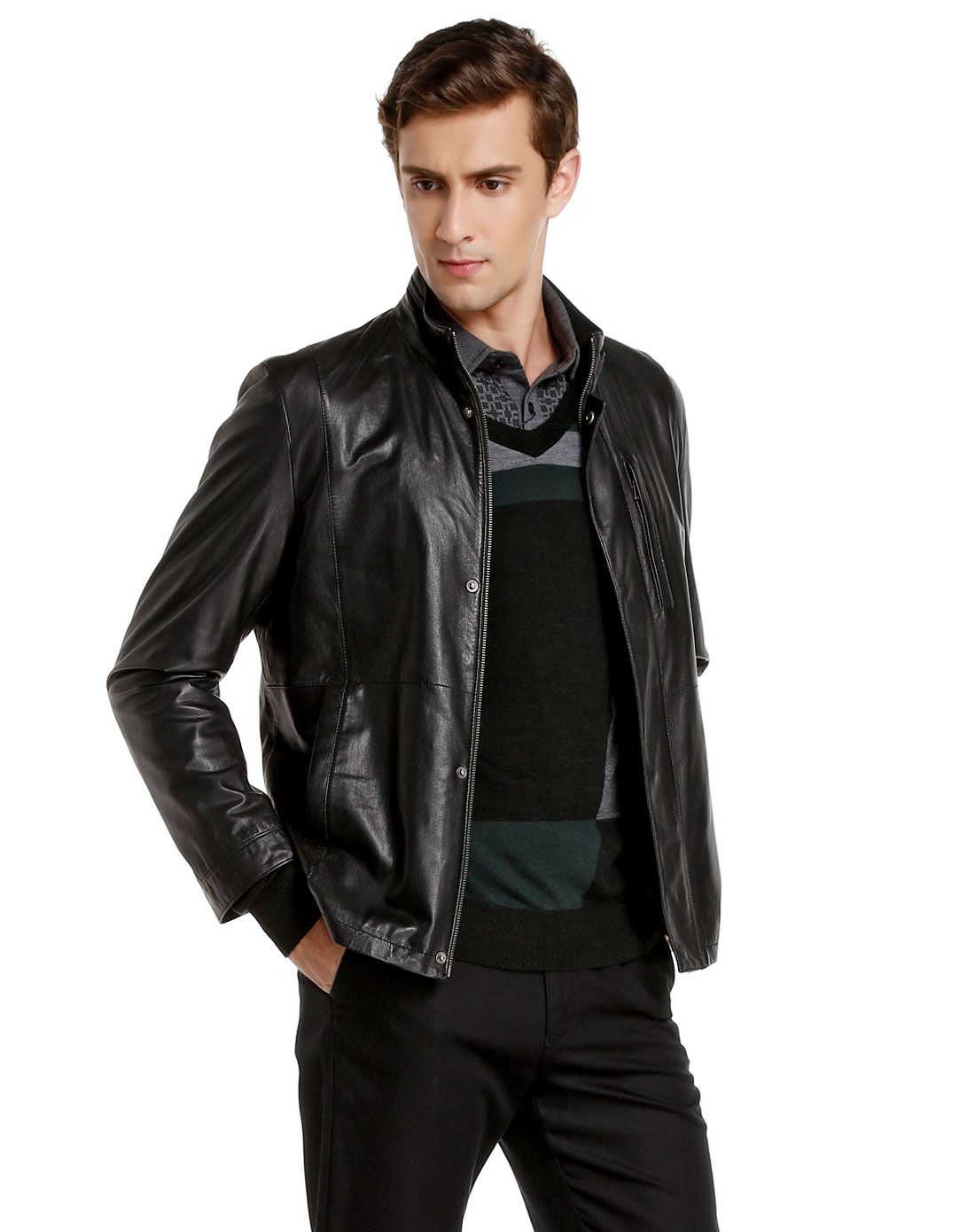 尼诺里拉ninoriva黑色时尚个性优质羊皮皮衣nffb02100_唯品会