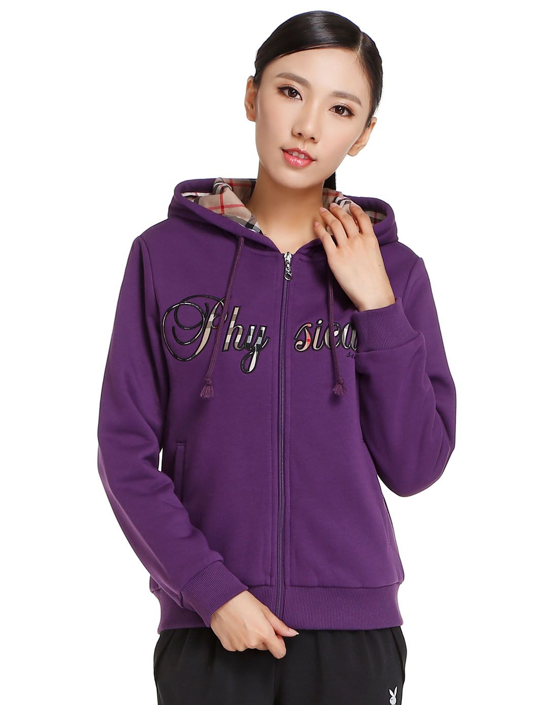 透湿柔软 女款暗紫色长袖外套 连帽新颖