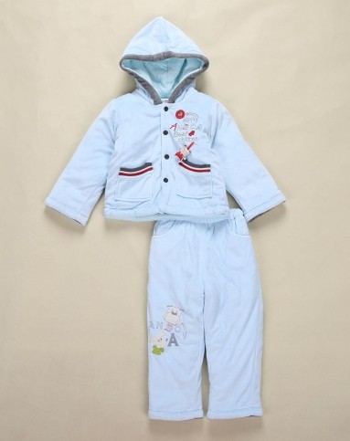 中性蓝色都市贝贝连帽开胸套