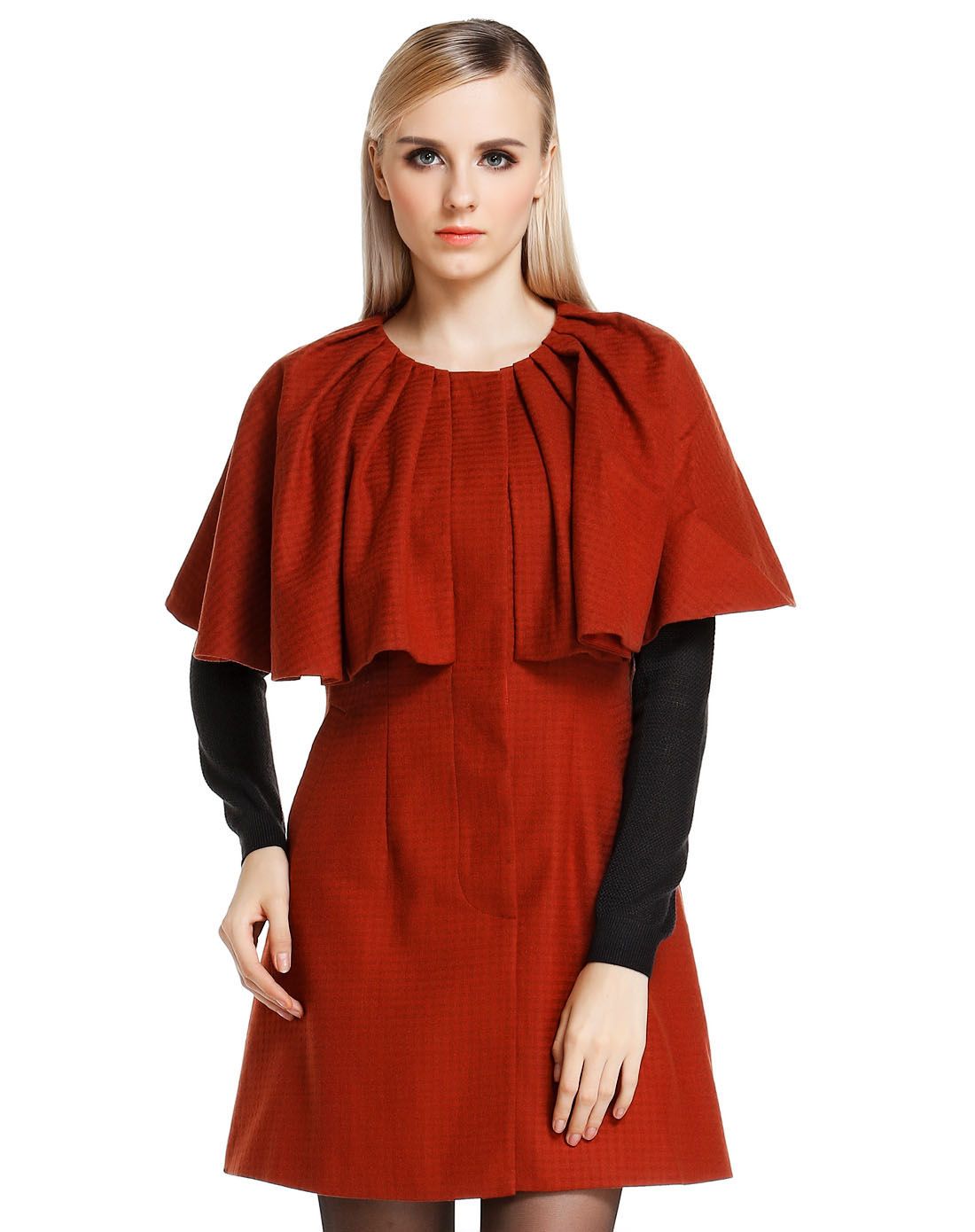 深铁红色名媛气质长款外套