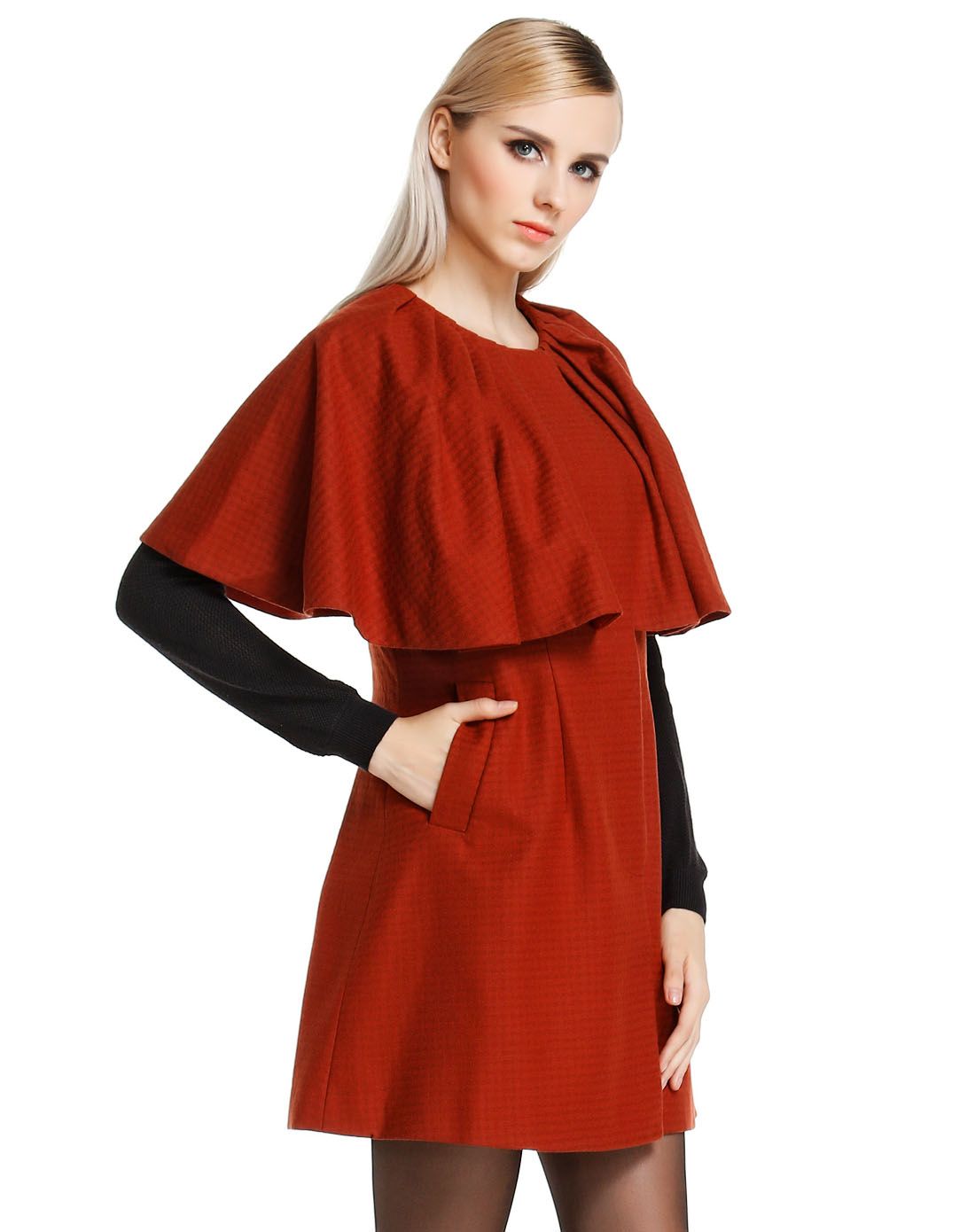 深铁红色名媛气质长款外套