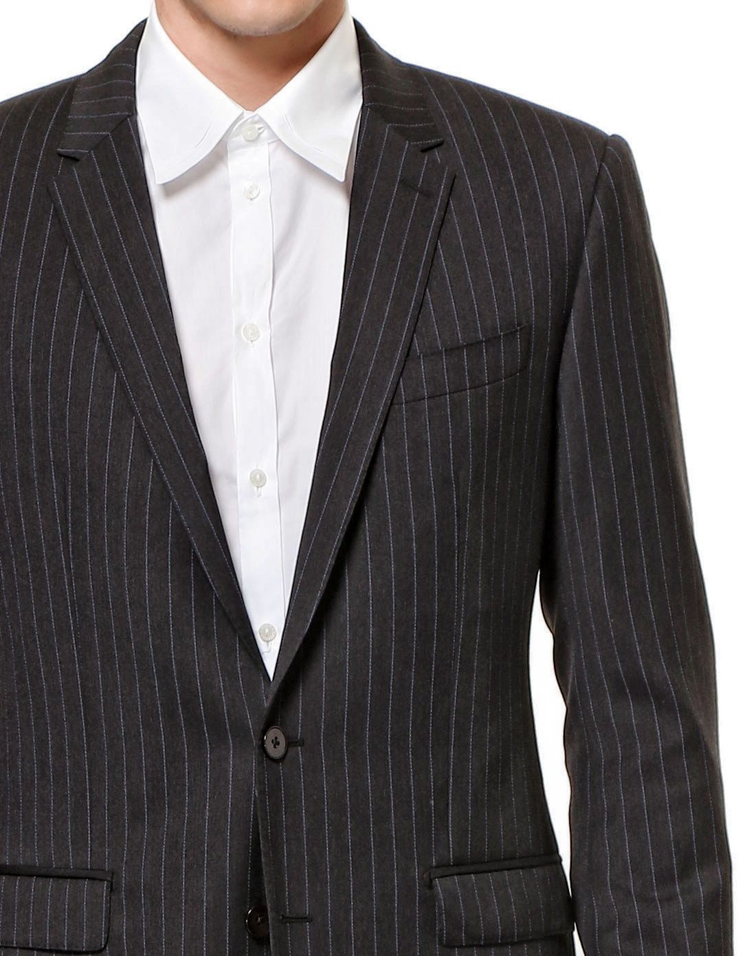 黑色成熟条纹长袖西装