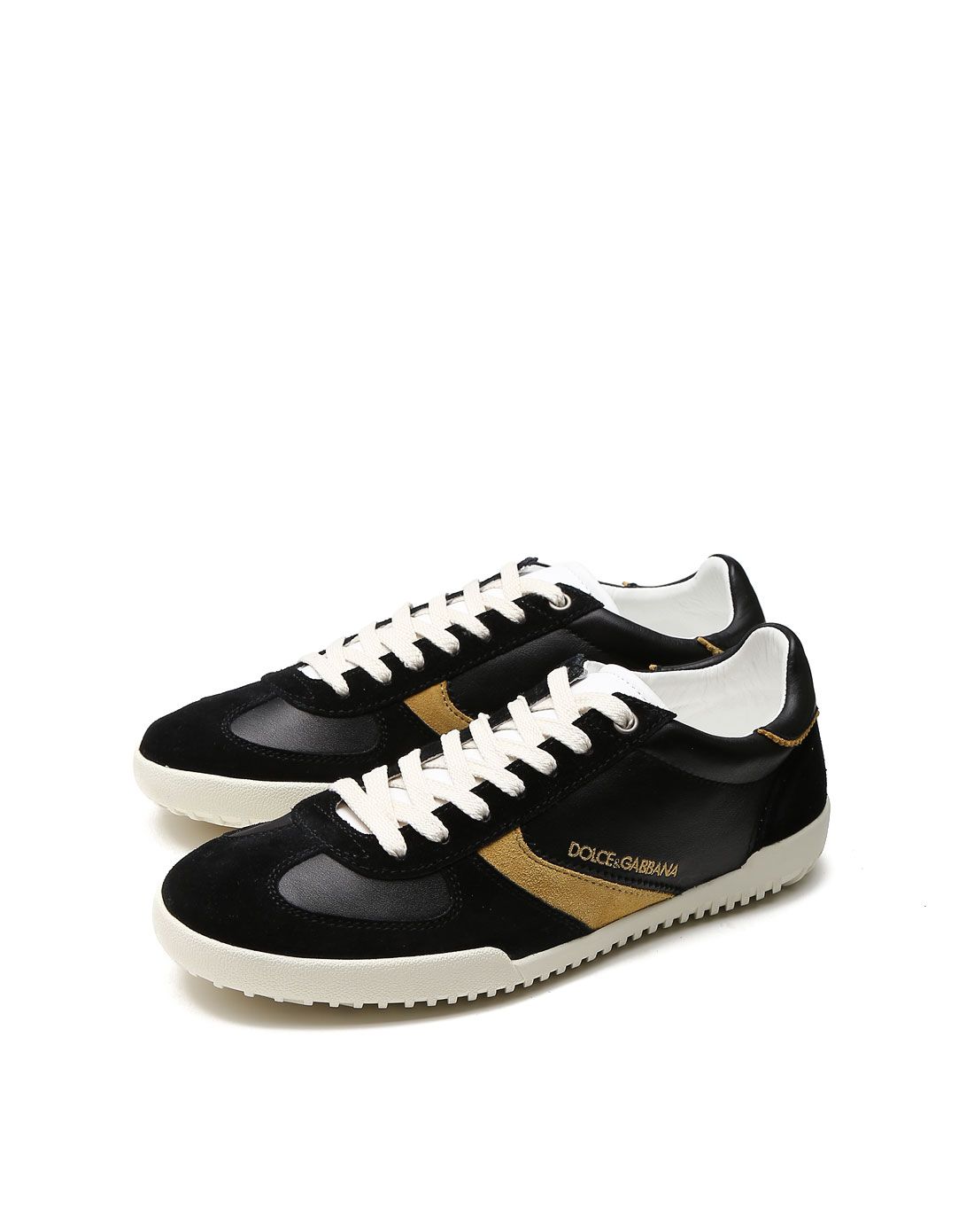> dolce&gabbana男款黑色绒面拼接系带休闲鞋