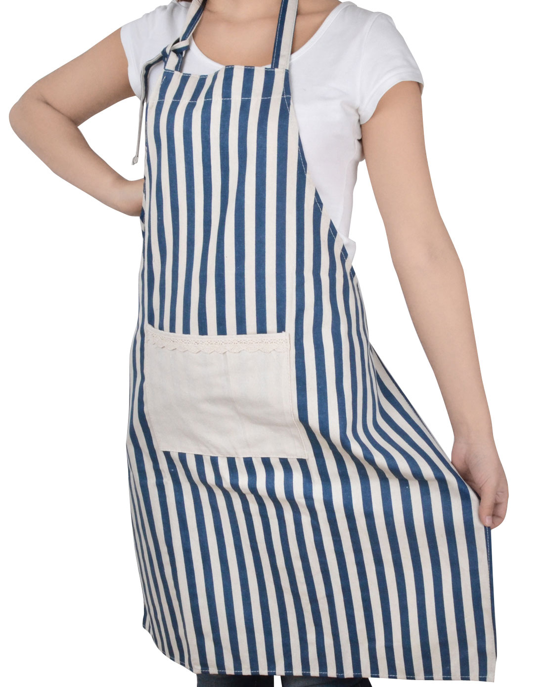 蓝色条纹棉布围裙