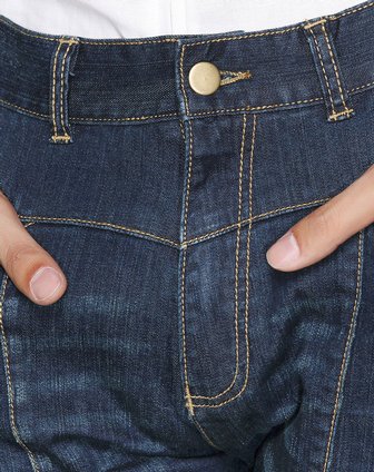 非池中男装 蓝色时尚裤裆深色牛仔裤22270018