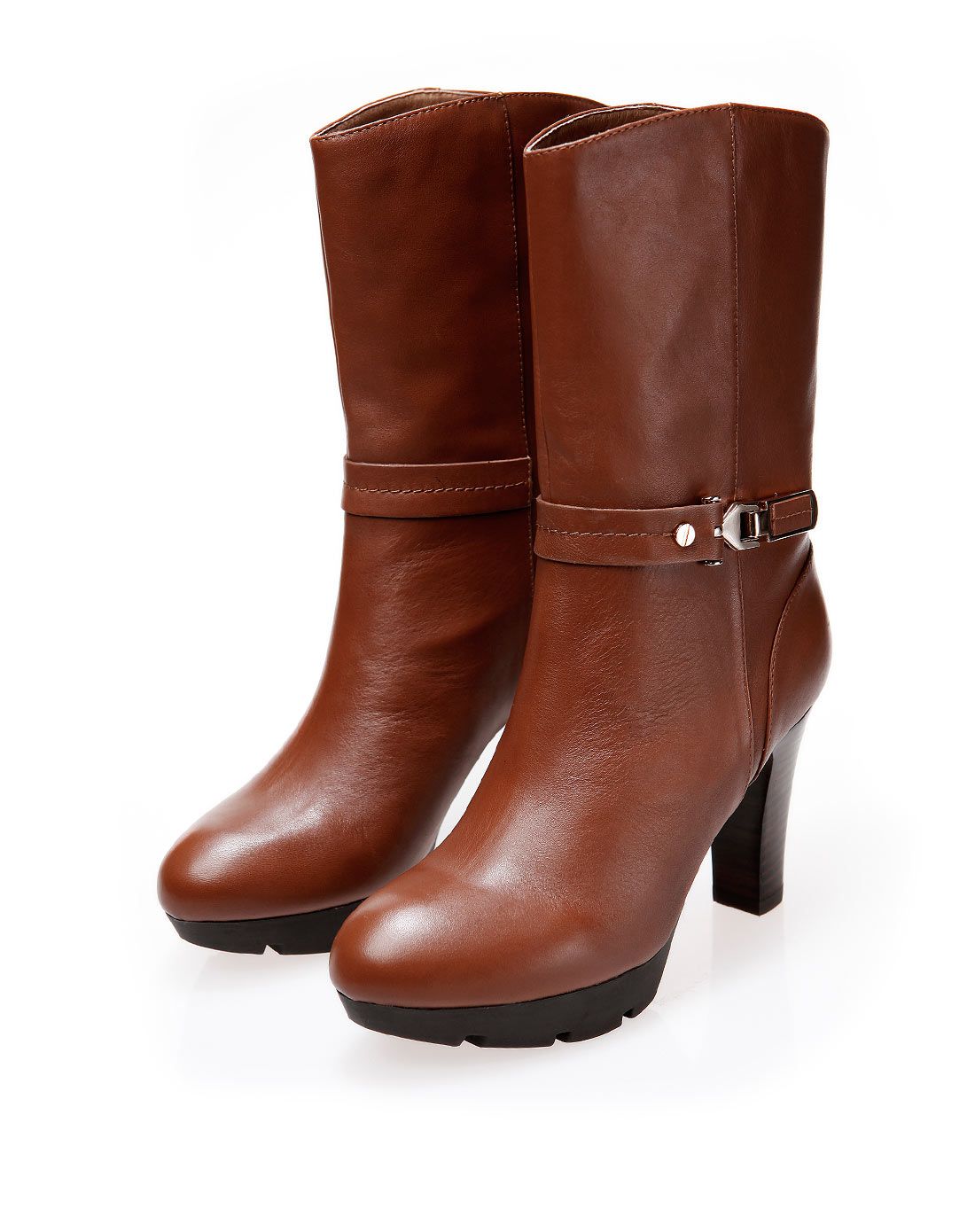 棕色简约帅气女皮靴