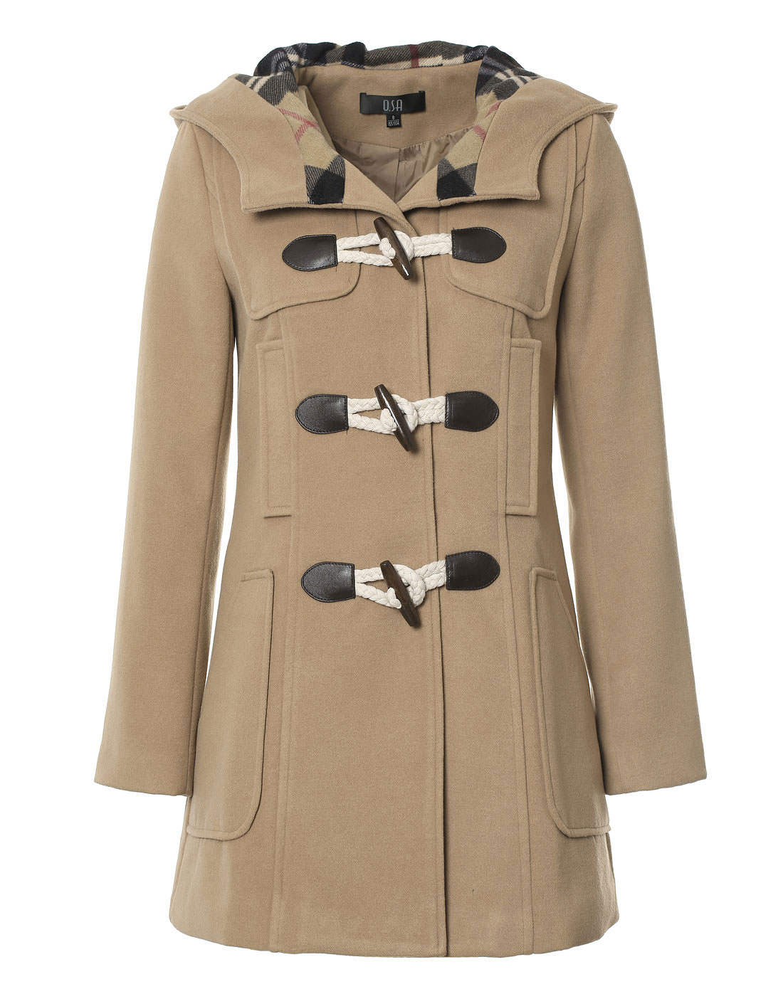 驼色个性羊角扣毛呢大衣