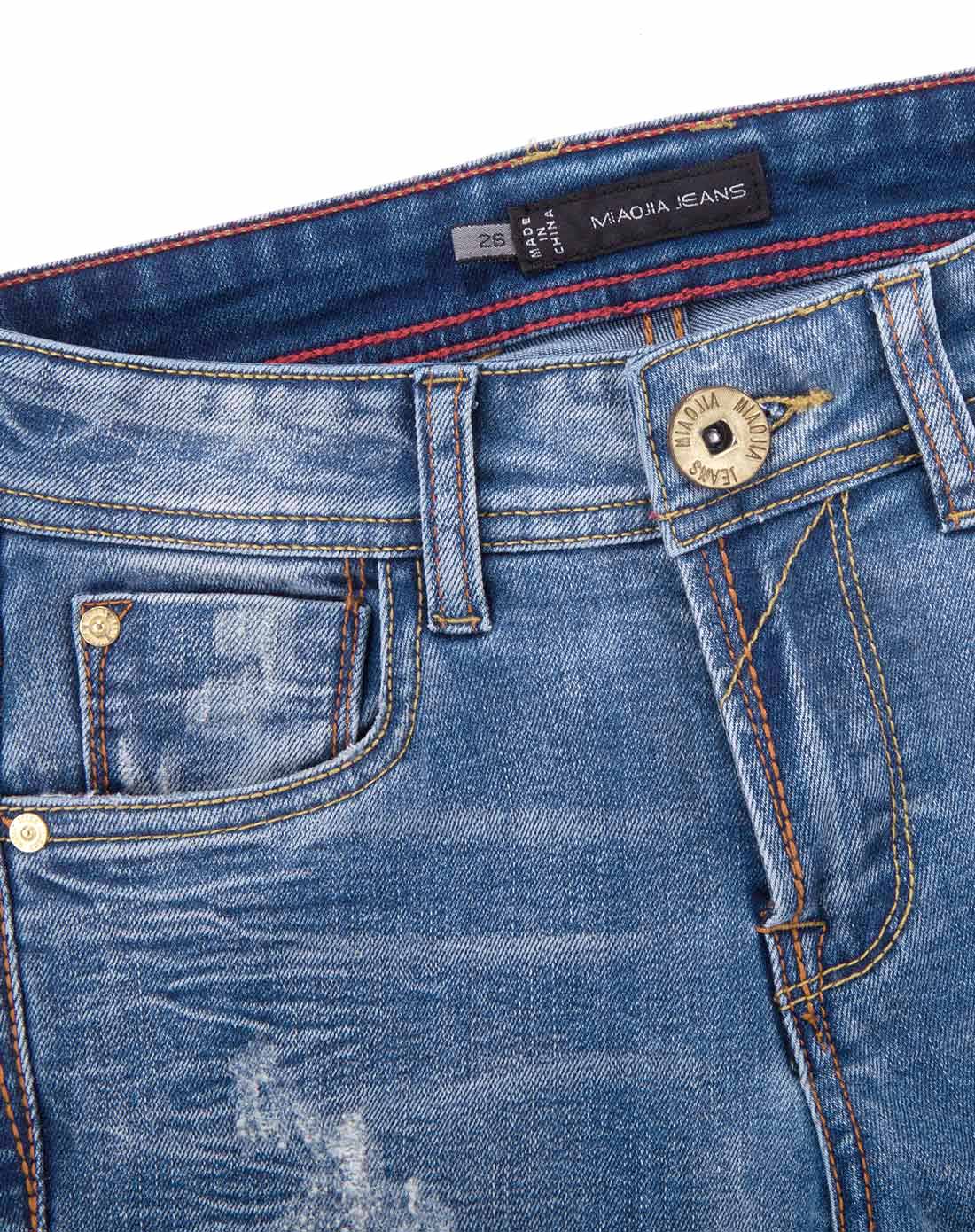 女款蓝色个性破洞吊磨牛仔裤