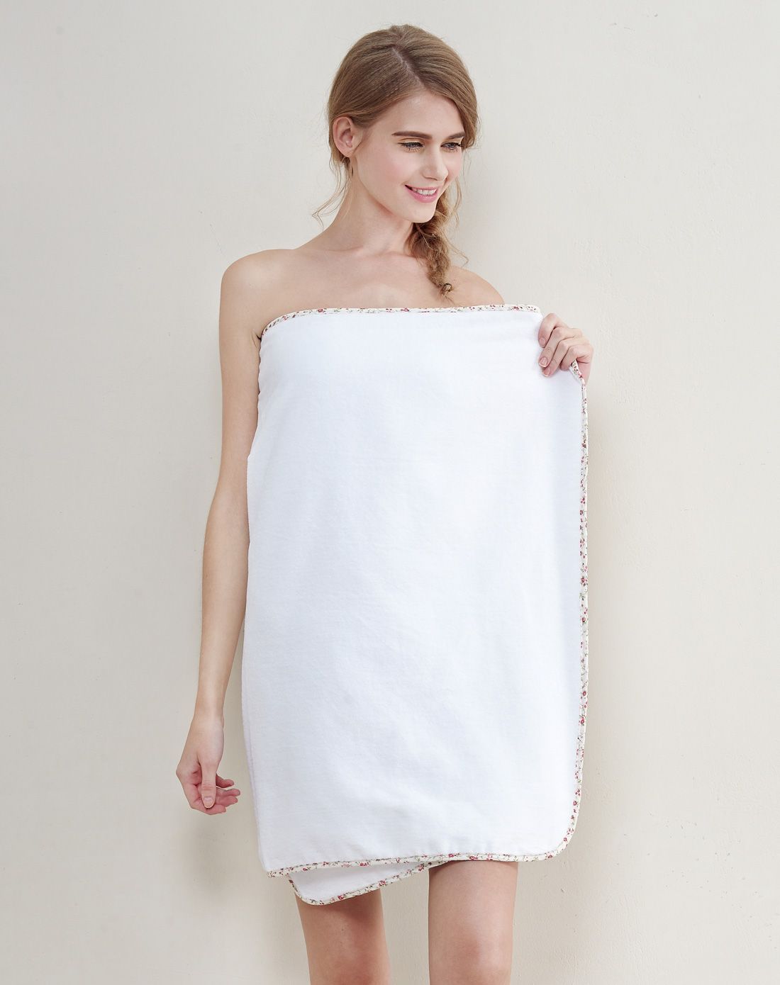 gukoo家居服女白色素色浴巾