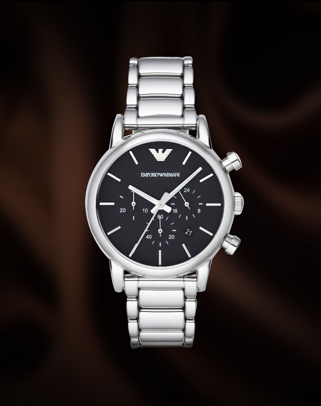 腕表专场emporio armani多功能三眼日历黑盘钢带男表ar1853_唯品会
