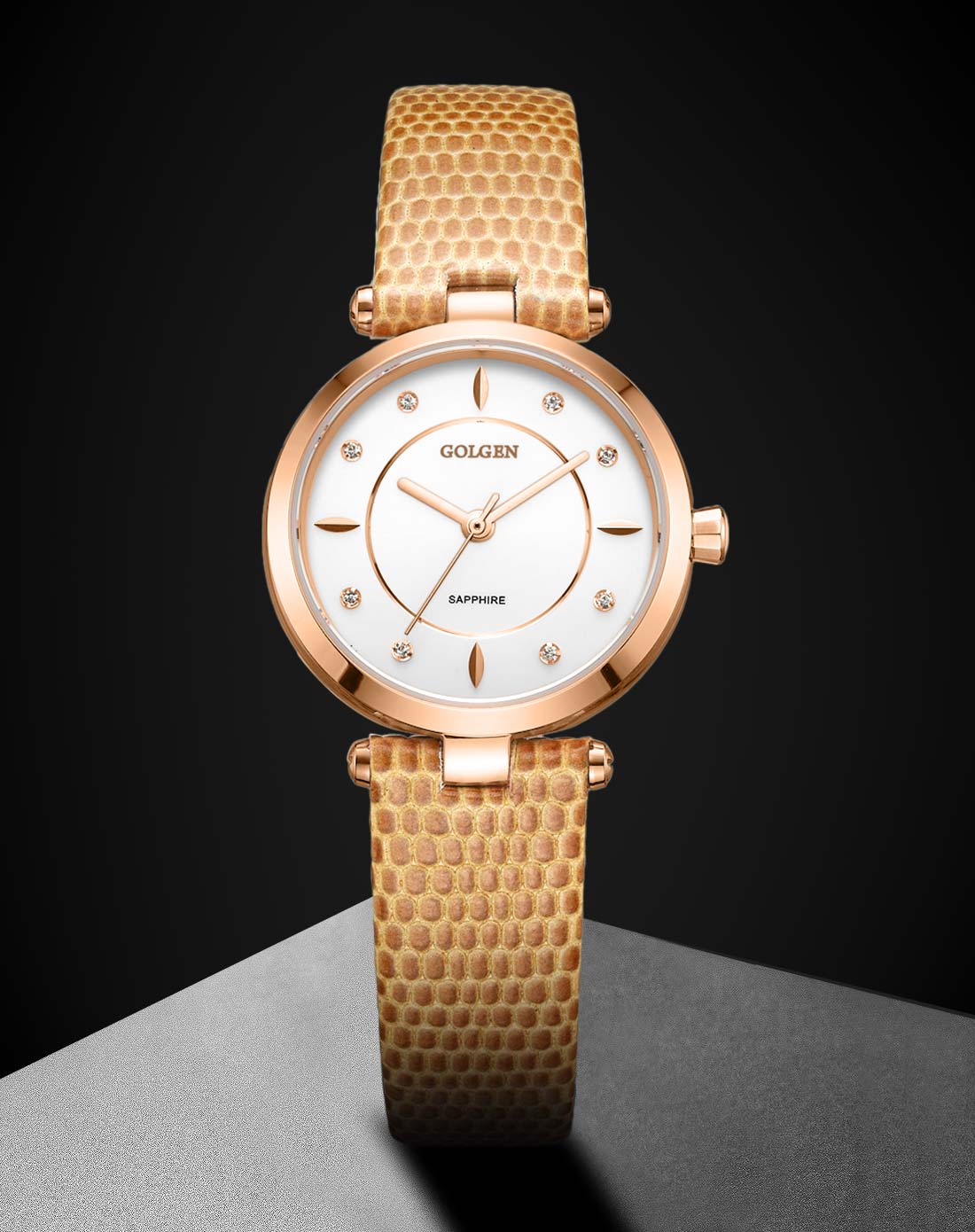 古尊golgen 气质镶钻真皮石英女表