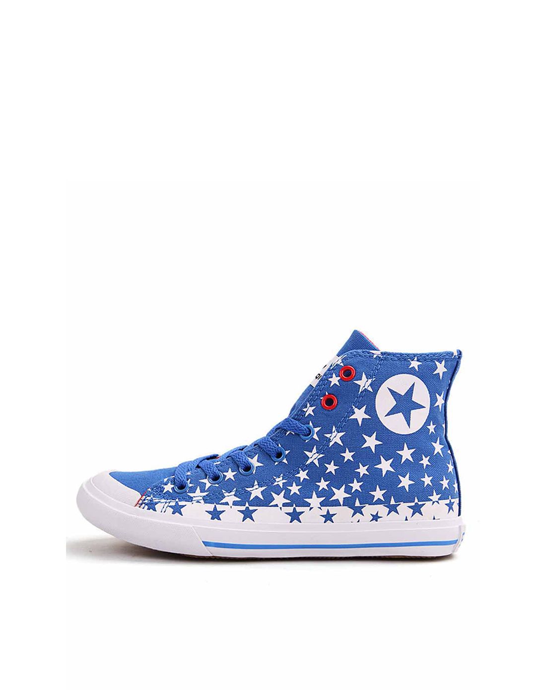 女款宝蓝色高帮厚底星际幻想五星帆布鞋