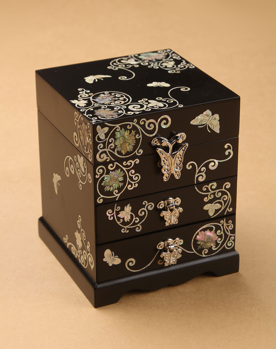 黑米色韩国进口螺钿漆器公主珠宝首饰盒(亚光)