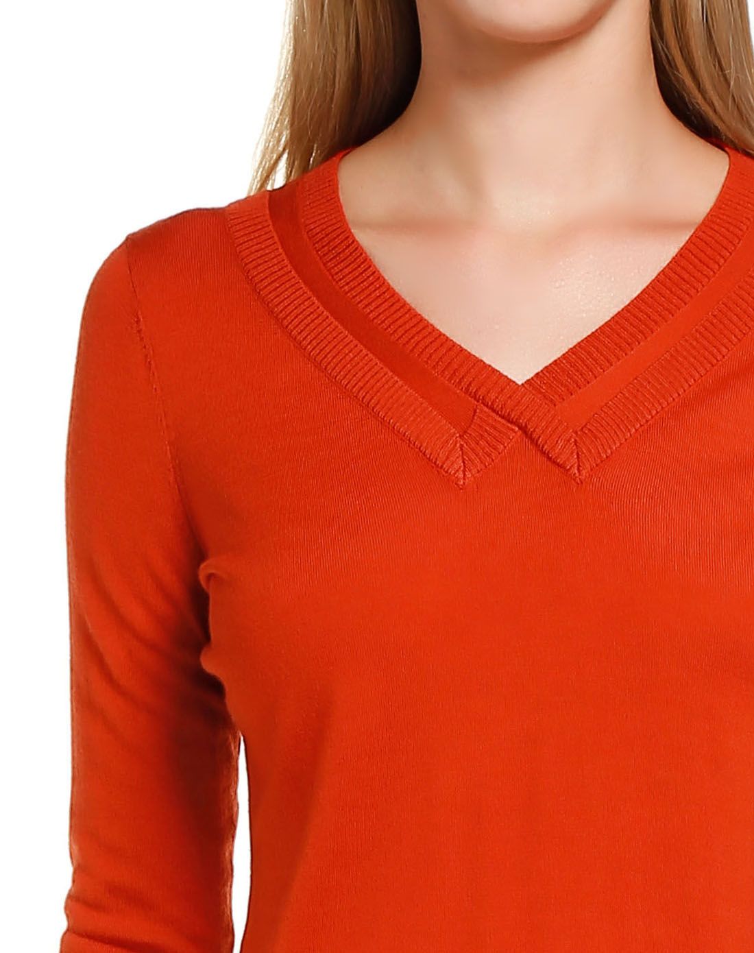 深橙红色舒适柔软长袖羊毛衫