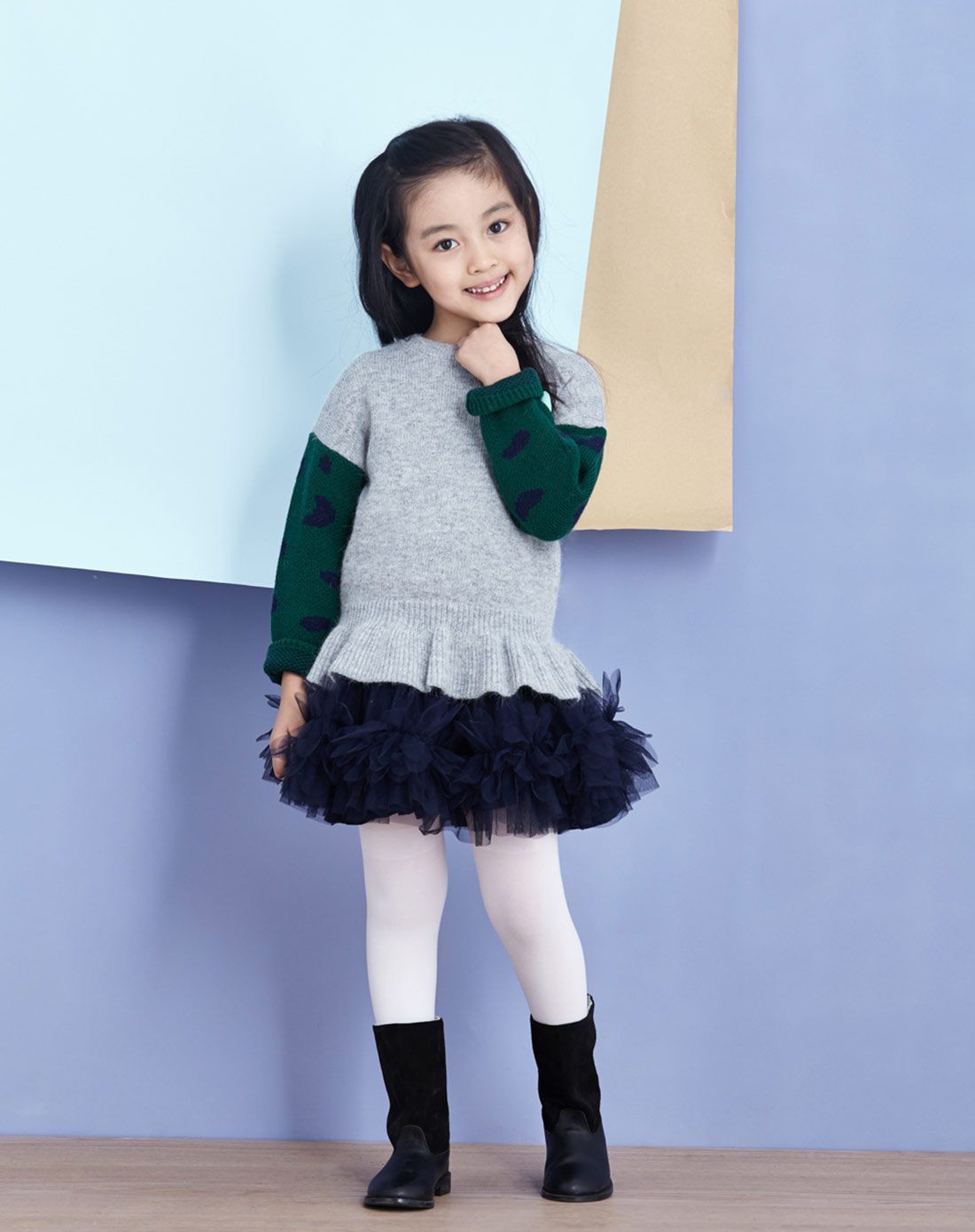 kids女童麻灰色低领毛衫b4420263019_唯品会