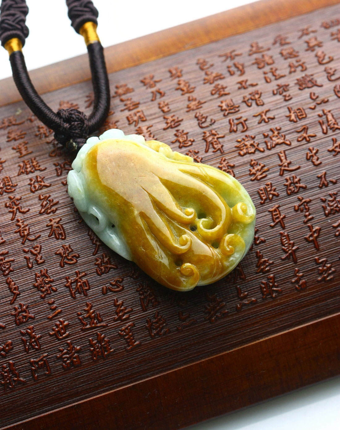 中性黄色翡翠a货佛手吊坠(附证书)