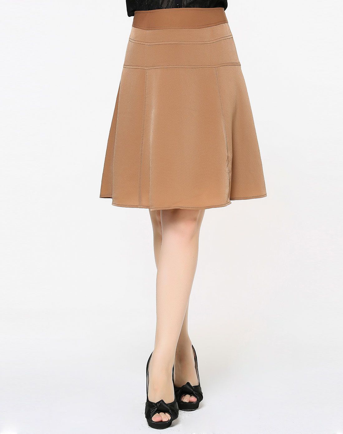 高腰复古豆沙色伞裙中长裙