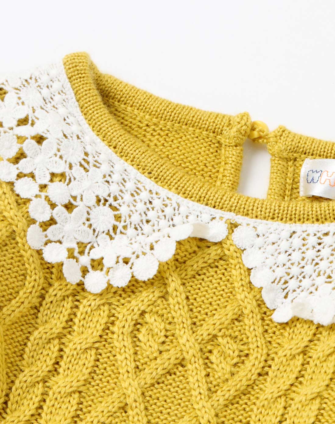 女童姜黄假两件花边领提花毛衣