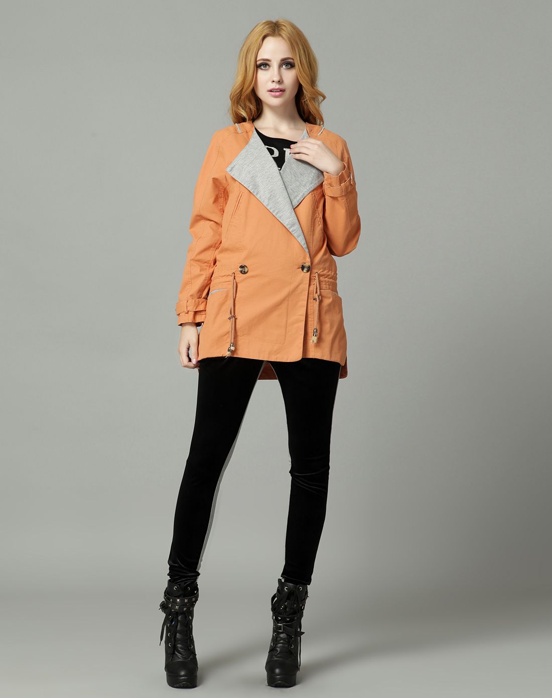 gustavo arango女款橙色下摆两根休闲线风衣3g38a302711_唯品会