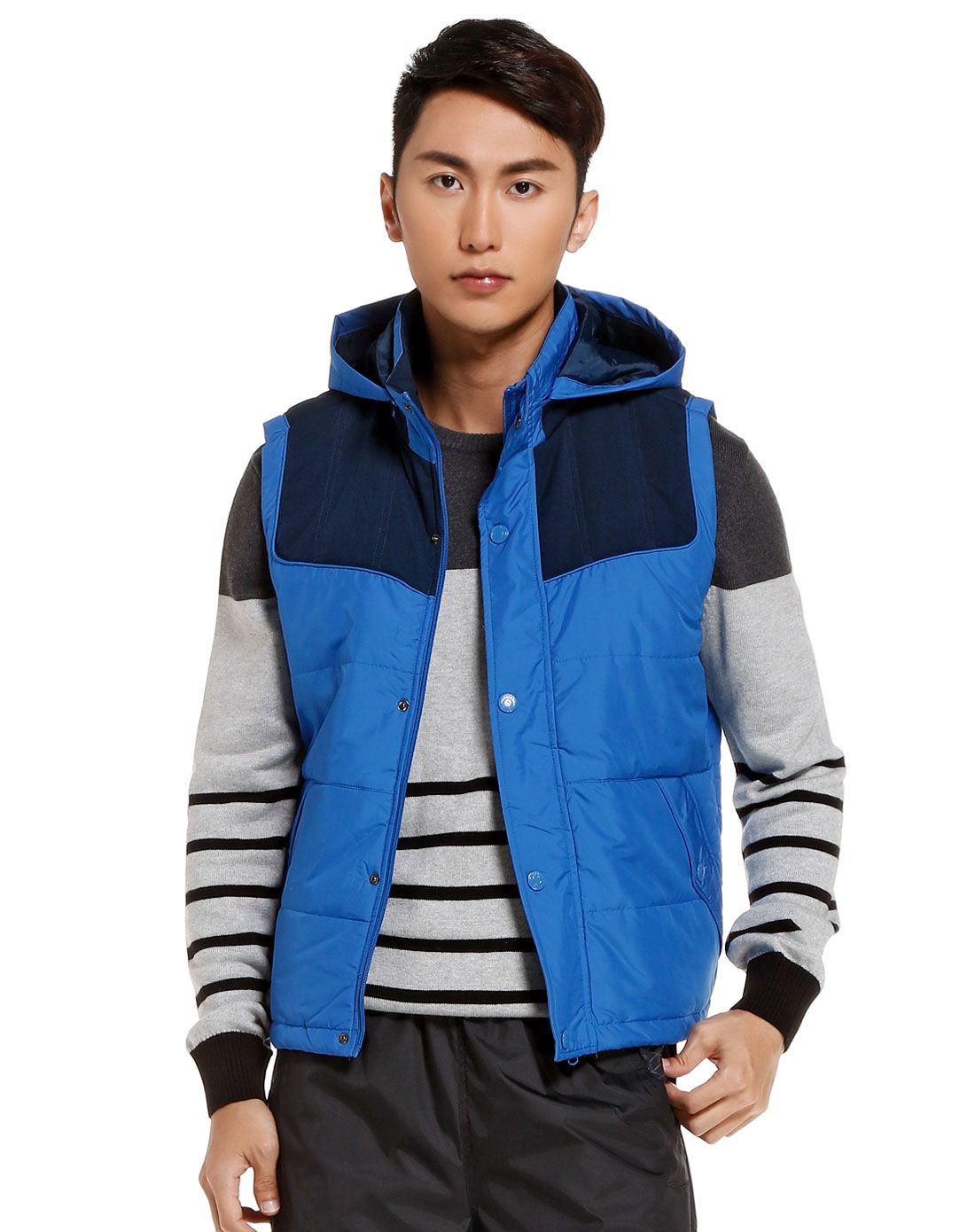 舒适连帽 男款蓝色棉马甲
