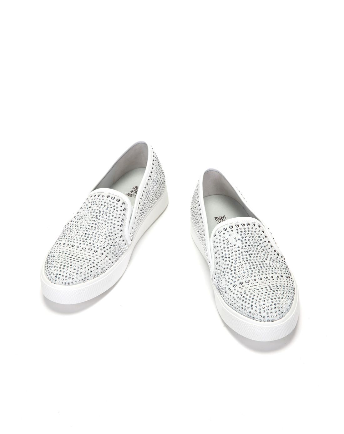 西村名物2015秋季新品真皮单鞋休闲浅口水珠亮钻女鞋白色