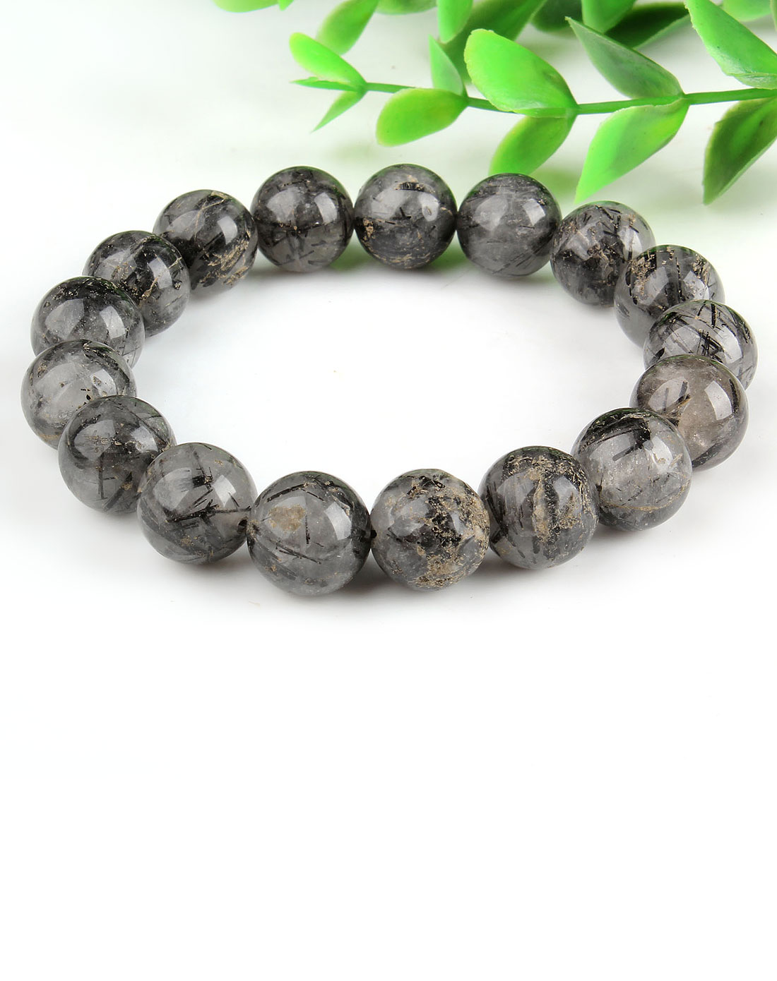 天然黑发晶手链12mm