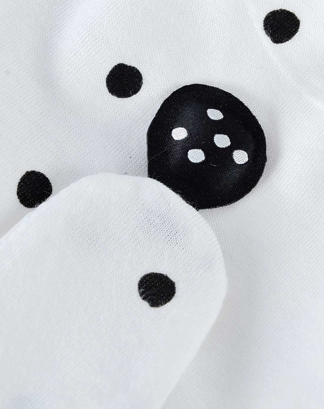 白底黑点精梳棉荷叶边单揪揪帽