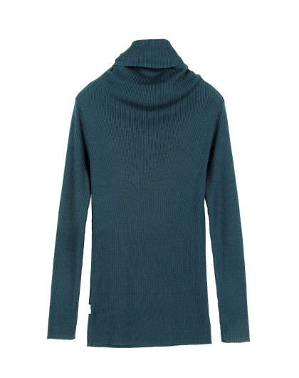 深靛蓝色时尚高领长袖针织衫