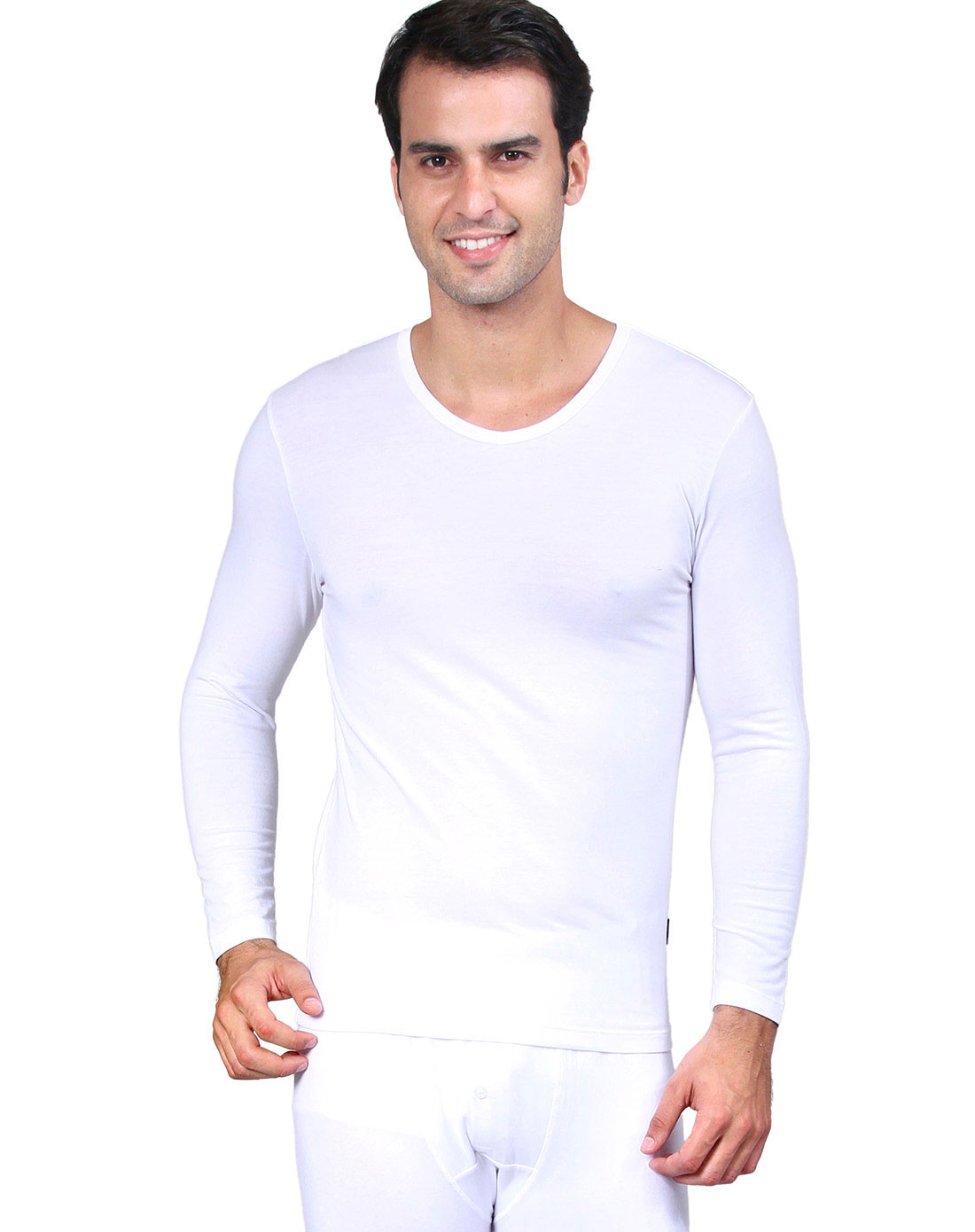 暇步士&美乐仕男士内衣专场-meilles 白色圆领居家长袖内衣套装