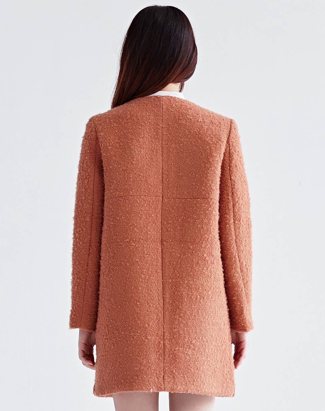 深杏色经典休闲舒适中长款长袖外套